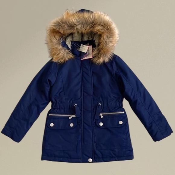 (NWT) Justice Big Girl’s Navy Hooded Parka Jacket, Size: (6/7) - Picture 2 of 16